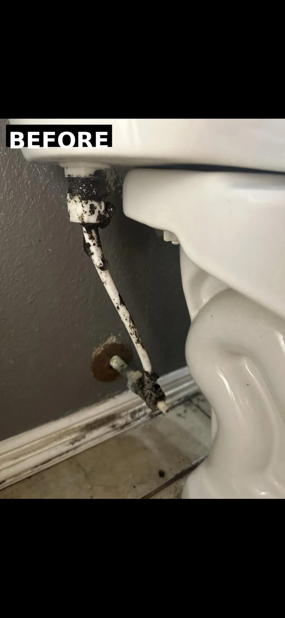 Toilet supply line before professional repair