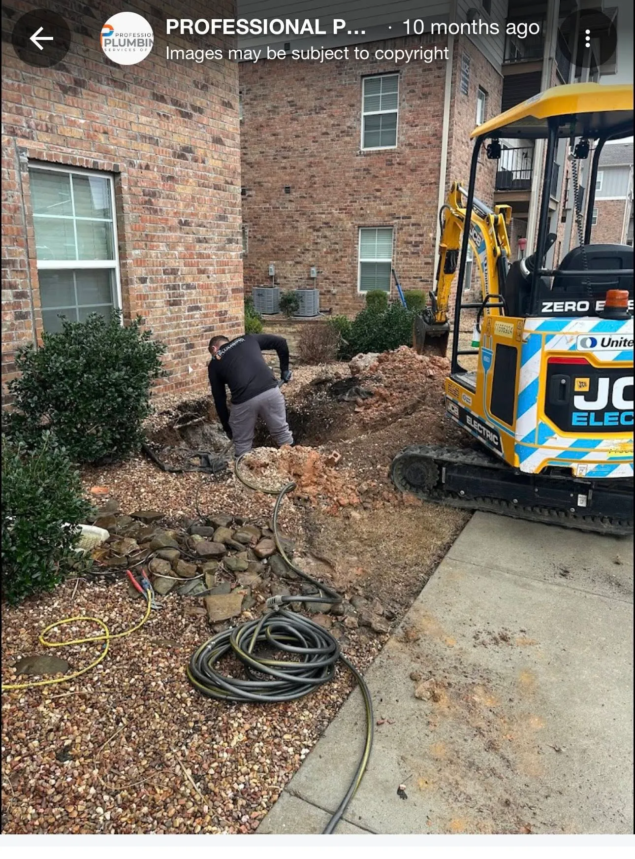 Excavation work at a commercial building with mini excavator
