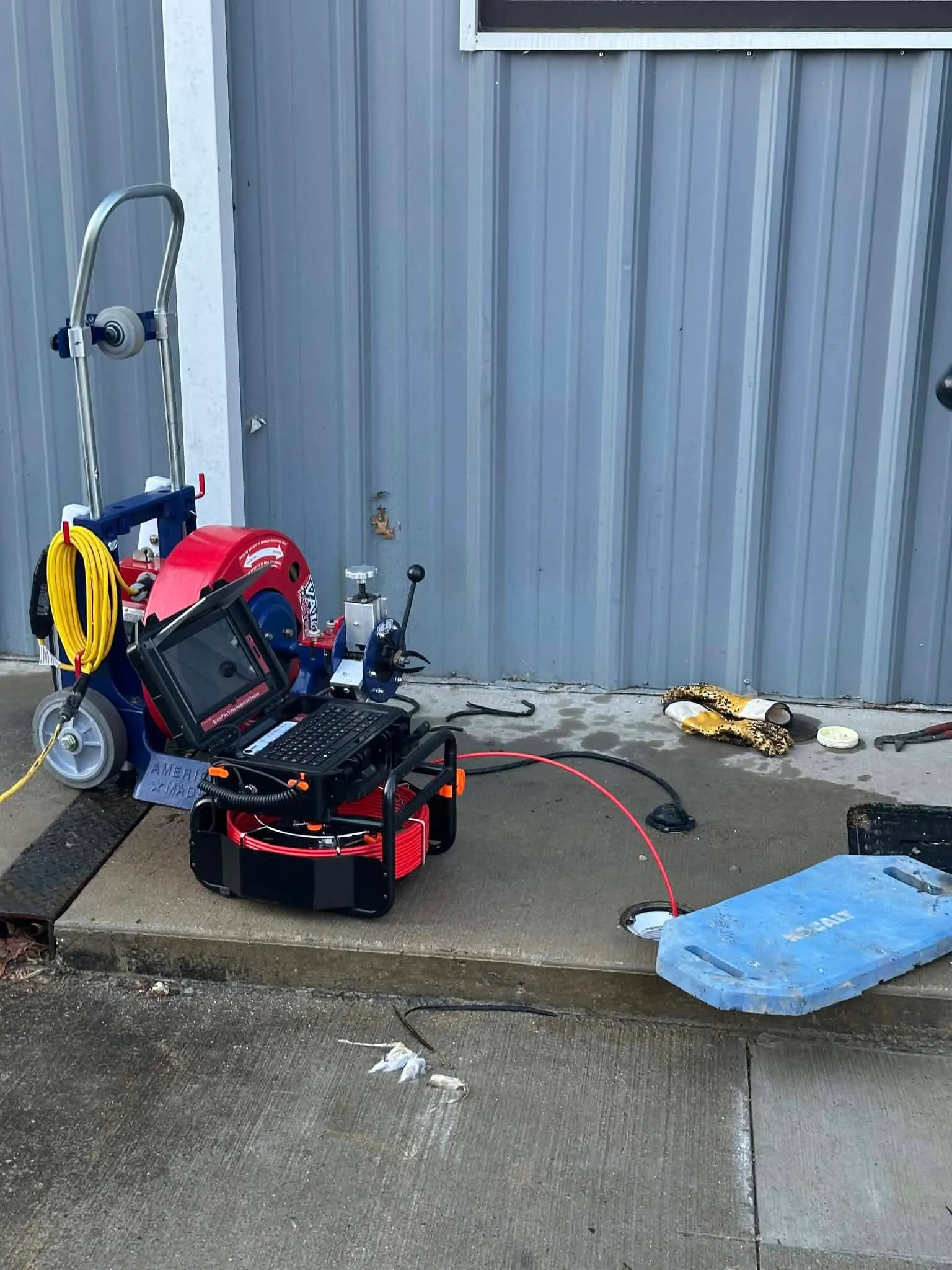 Sewer camera inspection equipment in use