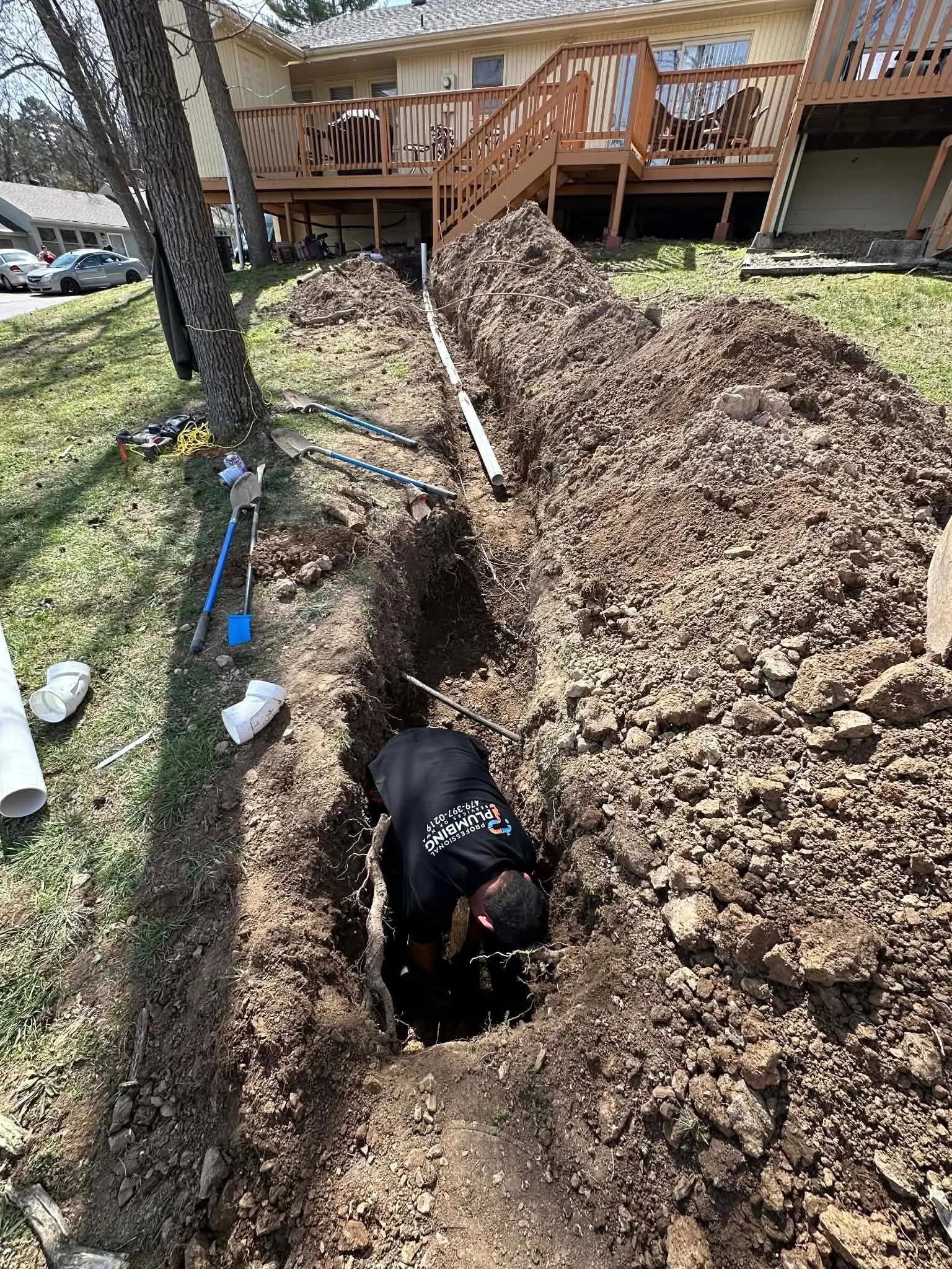 Sewer line repair and replacement in progress