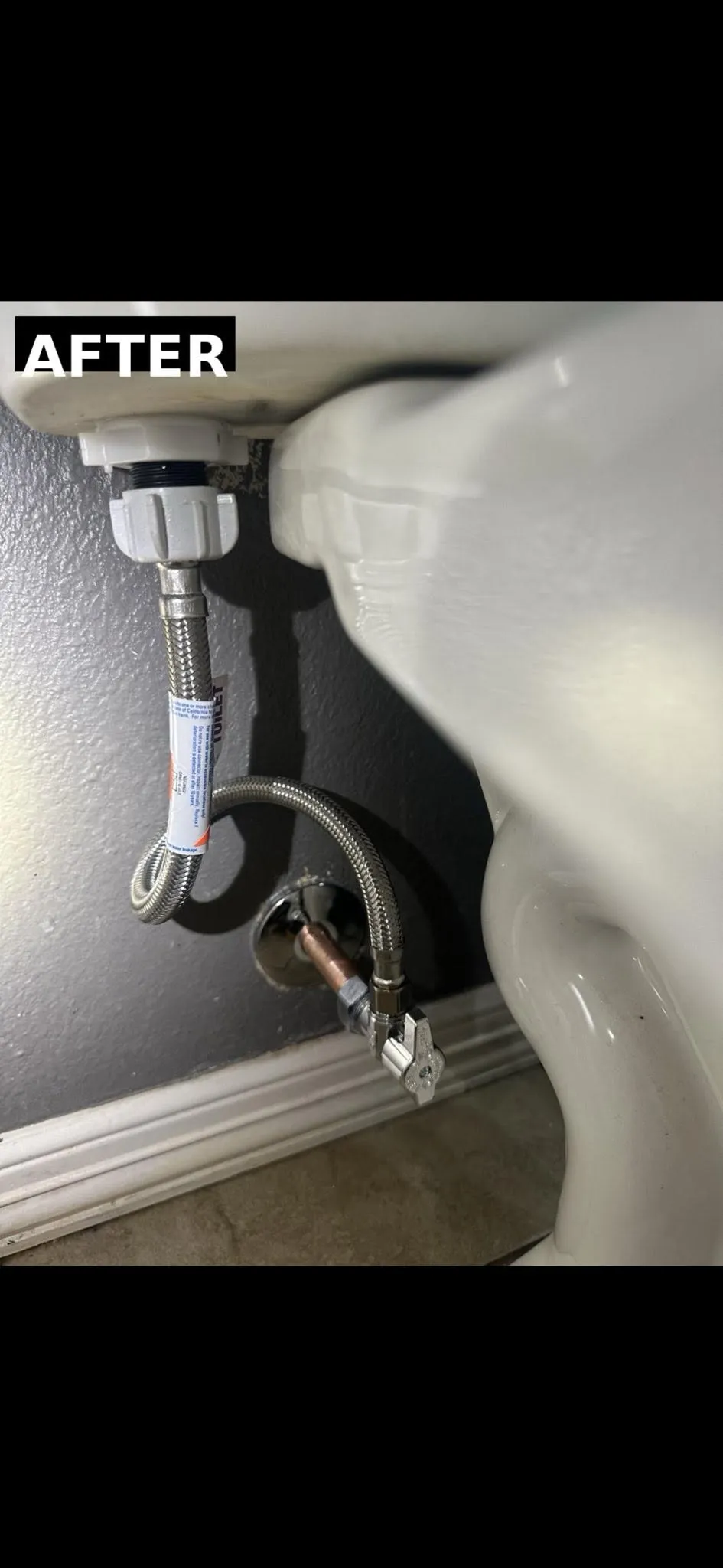 New toilet supply line and shut-off valve installation